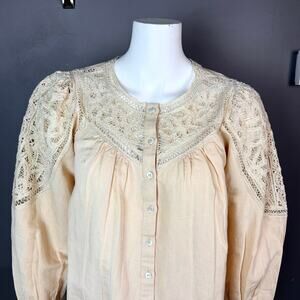 Sezane top blouse Size 4 EU 36 lace linen cream puff lace cottagecore Victorian